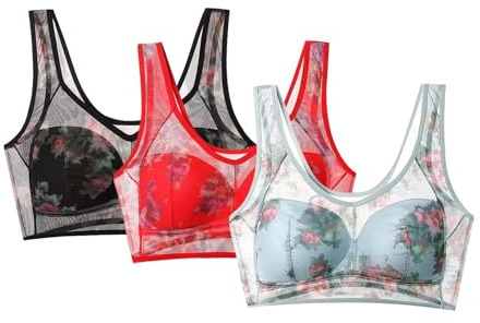 Anti Sagging Bra 3 PC Bras for Women Non Wired Push Up Seamless Bralettes Thin Breathable Sexy Ice Silk Lace Cooling Wireless Underwear Soft Comfort My Recent Orders Purchased Red 3XL