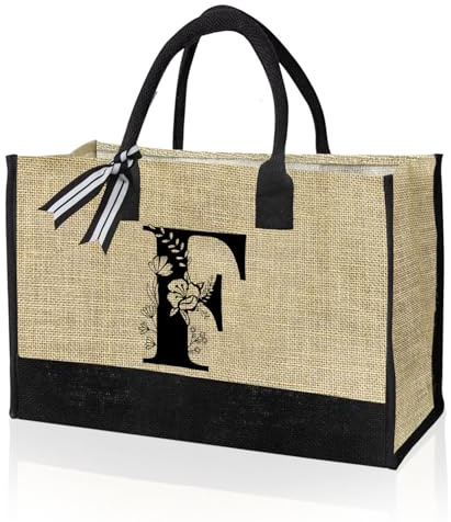 VLYX Bolsa de lona personalizada con inicial, bolsa de playa, bolsa de regalo adecuada para cumpleaños, bodas, playa, vacaciones, excelentes regalos de cumpleaños para mujeres, mamás, maestras