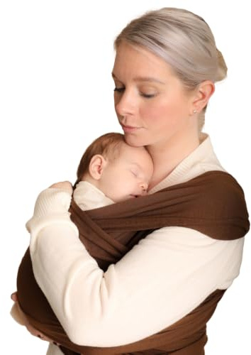 RYLOOBABY Baby Sling Carrier & Stretchy Baby Wrap – Newborn Baby Carrier 3.2–15 kg, Soft Cotton Hands-Free Babywearing Sling, Hip Healthy, One Size XXS–XXXL – Dark Brown
