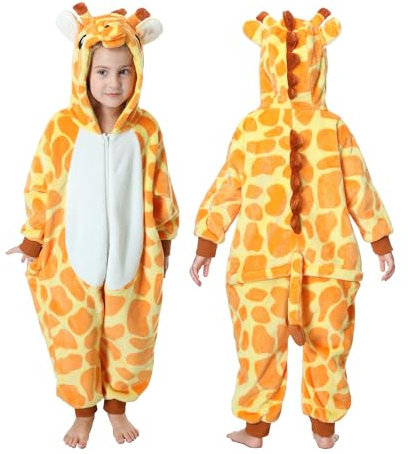 Doladola Barn Onesie Hooded Kostymer Pojkar Flickor Tecknad Pyjamas Halloween Cosplay Carnival Kostymer, giraff, 7-8 anni
