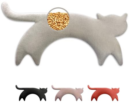 LESCHI Wheat Bag Microwavable - 100% Organic Cotton and Organic Wheat - Cat Grey - Microwave Pillow, Unscented - Snug Grain Pillow Ideal for Tension in Back - Neck and Shoulders