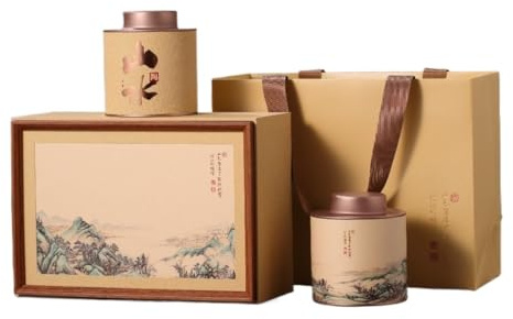 SOBOLON Contenedor de Azúcar Contenedor de Almacenamiento té a Granel, Lata hojalata, sellada, Juego Chino Retro, Caja Regalo Doble Contenedor de Café(A)