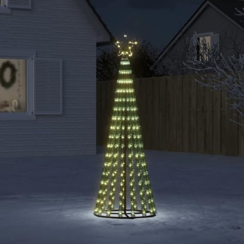 IKAYAA Albero di Natale Luminoso da Esterno 8 Giochi di Luce Struttura in Metallo Puntale a Stella Decorazioni Natalizie Interno Esterno -Bianco caldo-180 cm