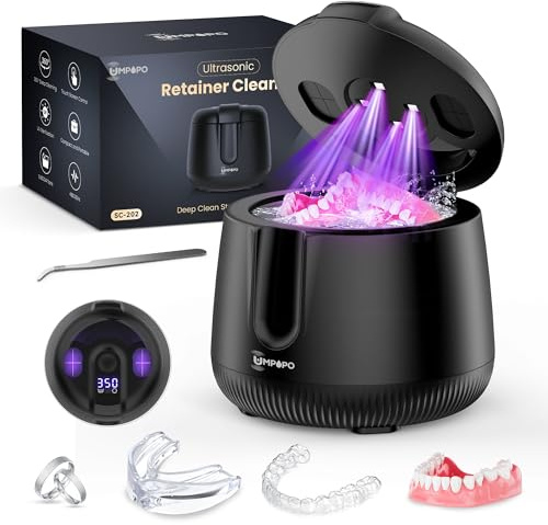 Ultrasonic Retainer Cleaner Machine 48kHz, Dental Cleaning Pod, Ultrasonic Retainer cleaner for Dentures, Aligners, Mouth Guards, Night Guards, Toothbrush Heads and Jewelry with 200ML Capacity