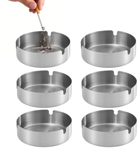 6 Pezzi Posacenere Da Tavolo in Acciaio Inox, Diametro 10 cm, Posacenere Rotondo Antivento Moderno Portatile, Portacenere per Casa Esterni Ufficio Bar