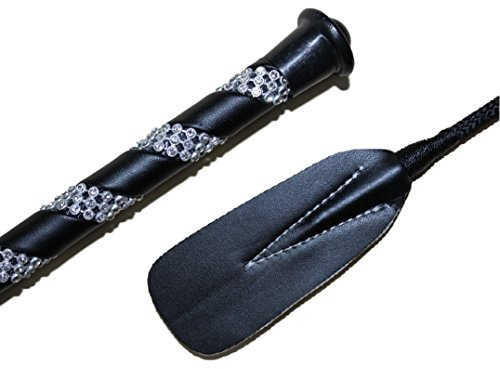 Jump Bat 18 Inch Riding Crop Horse and Rhinestone Decorated Handle (Black)