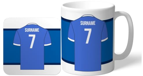 Personalised 'Back of Shirt' 11oz Mug & Coaster Set for Sheffield Wednesday Supporters, with Club Colours, Ideal for Sheffield Wednesday Fans
