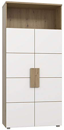 FORTE Arkina Regal mit 2 Türen, Holzwerkstoff, Artisan Eiche + Weiß, 90,1 x 197 x 41,3 cm