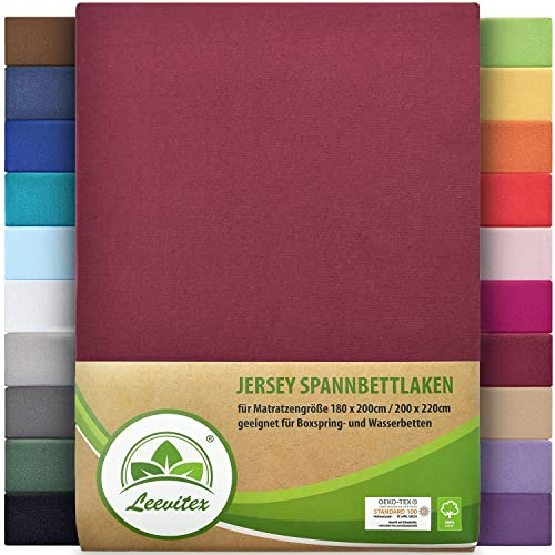 leevitex® Premium Spannbettlaken 180x200–200x220 cm | 40 cm Steghöhe – für Standard-, Boxspring- & Wasserbetten | 100% Mako-Jersey-Baumwolle | ÖKO-TEX Zertifiziert | 170 g/m² | Bordeaux/Weinrot