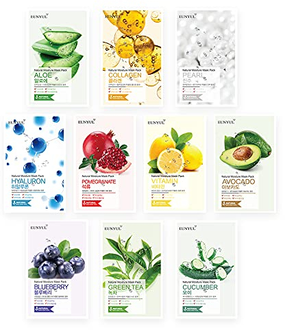 [PAKET VON 10] EUNYUL Natural Moisture Gesichtstuchmasken 10 Typen 22 ml x 10 Stück Koreanische Hautpflege Tuchmask