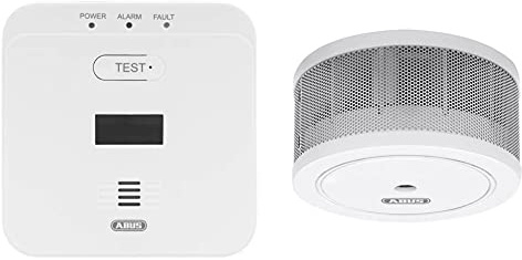 ABUS Kohlenmonoxid-Warnmelder COWM510 - Weiß & Mini-Rauchmelder GRWM30600 mit 10-Jahres-Batterie - Q-Label & DIN EN14604 Zertifiziert - 85 dB Alarm - für Wohnräume, Wohnwagen & Wohnmobil - Weiß