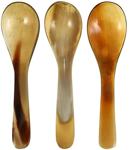 Tofficu Set of 3 Natural Horn Tasting Spoons Serving Spoons Small Horn Reusable Elegant Kitchen Essential