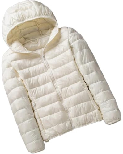 Yeuyyben Vestes en duvet ultra légères pour femmes à capuche en duvet de canard blanc, manteaux parkas à fermeture éclair coupe slim chauds grandes tailles, blanc, 3XL