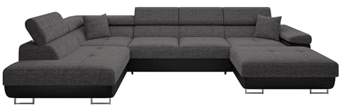 Mirjan24 Ecksofa Torezio Bis mit Bettkasten, Einstellbare Kopfstützen, Sofa mit Schlaffunktion, Eckcouch für Wohnzimmer, Polsterecke, U-Form Couch mit Bettfunktion (Soft 011 + Lux 06, Seite: Links)