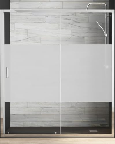 Mampara de Ducha Frontal Corredera 1 Puerta 1 Fijo | Vidrio Templado 5mm Antical Altura 190cm Serigrafía | Perfil Cromo Brillo 100cm (Adaptable 98-102cm)