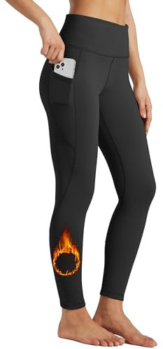 WILLIT Damen Fleece Leggings gefütterte High Waisted Winter Warme Hose Thermo Sportleggins Yoga Laufhosen mit Taschen Schwarz L