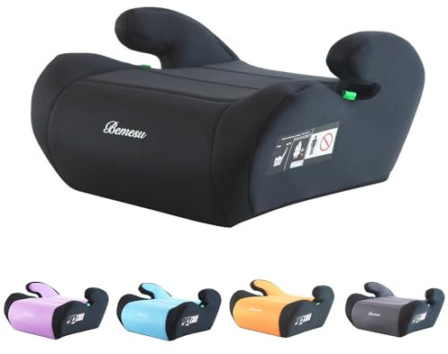 Bemesu Kindersitzerhöhung, Sitzerhöhung Auto Kinder 125-150cm, Kinderautositze Nach Neuer i-Size Norm R129, Kindersitz ohne ISOFIX, Autositz für Kinder 6-10 Jahre (Schwarz)