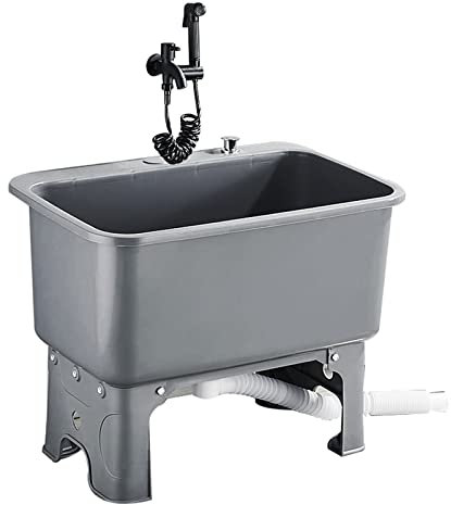 Commercial Floor Mop Sink - Heavy Duty Free Standing Utility Sink with Tap and Spray Gun for Laundry, Bathroom, Balcony - Household Slop Sink Wash Station