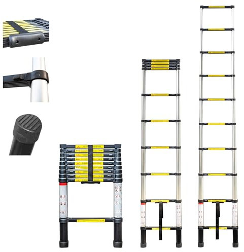 Echelle telescopique 2,9m TELESCOO10, Aluminium, Pliable, Extensible, Hauteur de Travail Max 3,8m, Standart EN131, Garantie 5 Ans, Hostrom