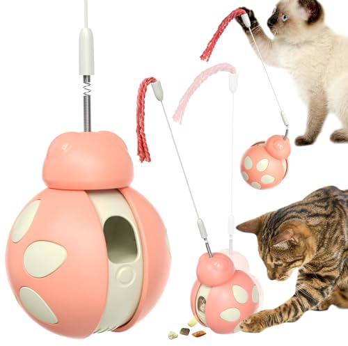 CYBERNOVA Interaktiv kattleksak med fjäderbelastad teaserstav med inbyggd wobbelbehandling dispenser/husdjurspusselleksak/långsam matare för katter och kattungar (rosa)