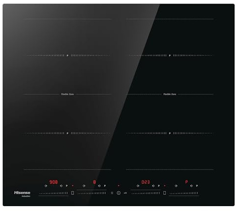 Hisense HI6442BSCE 60cm Built-In Induction Hob, 4 Zones, Flexible Zone, Touch Control, Power Boost, Child Lock, Black Glass