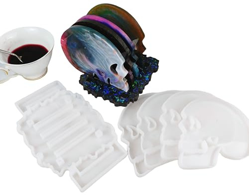 Skull Coaster Silicone Mold Set, 5.5x4.5 Inch Resin Casting Molds with Stand, Gothic Bar Drink Coasters DIY Kit