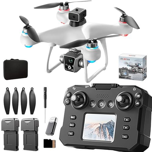 KY102 Drone avec contrôleur d’écran avec carte SD, Télécommande avec Écran LCD, Transmission en Temps Réel, Les deux batteries.