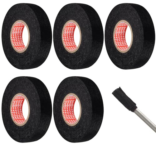 5 stycken tygband för bil, svart, 19 mm x 15 m, självhäftande vävtejp, kabelförband, filttband, pansartejp, kabelträd, elektriker band för bil, motorcykel, elektrisk