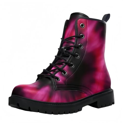 Maimeili Stivali corti stampati da donna Lace-up tacco grosso Combattere Stivali alla caviglia per ragazze Donne Autunno e inverno Scarpe Rose Skull Cartoon Pattern