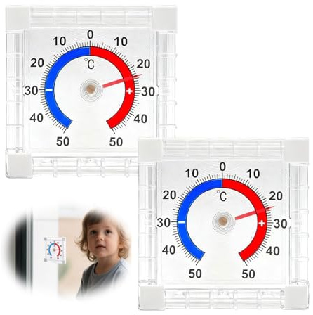 Confezione da 2 termometri da finestra per esterni, termometri esterni, termometri esterni autoadesivi + – 50 °C, termometro esterno analogico per finestre, termometro digitale esterno da incollare al