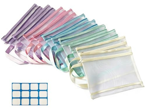 NCEDN Mesh Zipper Pouch Bags – 10 Pack A4 Double-Layer Mesh & Net Toy Storage Bags, Breathable See-Through Zipper Pouches for Board Game Storage, Kids Puzzle Storage, Books, School & Office