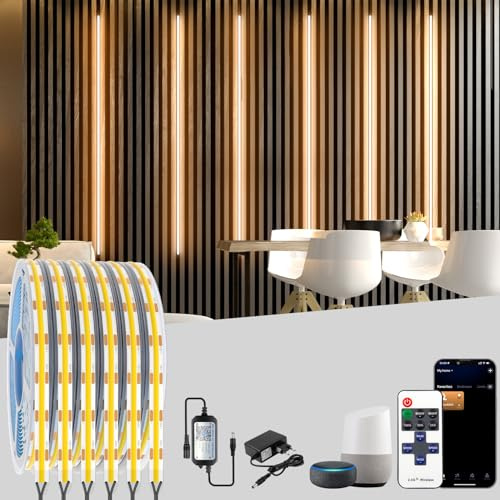 Lichaser COB LED für Akustikpaneele, 6 Rollen 2700K Akustik Paneele LED Streifen Warmweiss und Kompatibel mit Alexa, COB Lichtleiste für Akustikpaneele, Wandpaneele Beleuchtung, Regal, Vitrinen (2M)