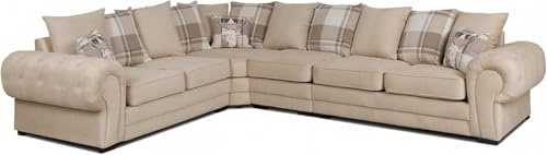 3 C 2 Corner Settee - Large Verona Left or Right Hand 6 Seater Sofa - Comfy Designer Scatter Back Cushions - Modular Dual Arm Corner Suites for Living Room Lounge Indoors Decor (Mink, Left Hand)