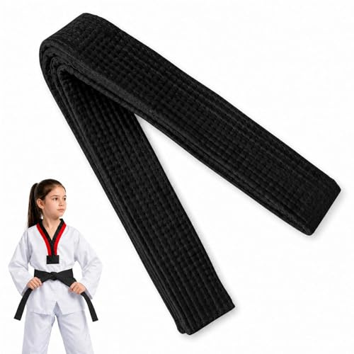Juhuifu Karate Belt, Martial Arts Belt, 280cm Double Wrap Black,Cotton Polyester Blend, Secure Tie Fit, for Judo Taekwondo Training Competition, Universal Fit Adults