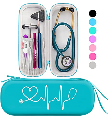 BOVKE Fondina da viaggio compatibile con stetoscopi 3M Littmann Classic III, Lightweight II S.E, MDF Acoustica Deluxe - Spazio extra per forbici mediche, forbici da e penna luminosa a LED, Smeraldo