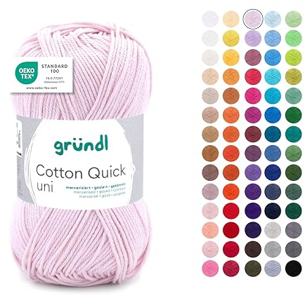 Gründl Wolle Cotton Quick uni - dünne Wolle zum Häkeln - Strickgarn - Häkelgarn - Glänzend und hautfreundlich - 100% Baumwolle - 1 Knäuel 50 g / 125 m - Nadelstärke 3-4 - Rose