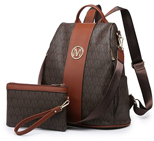 MKP Damen Fashion Rucksack börse Multi Taschen Signature Anti-Diebstahl Rucksack Reise Schule Schultertasche Handtasche mit Handgelenk