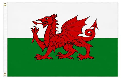 Wales Dragon Flag 5ft x 3ft with Brass Eyelets – Polyester Cymru Welsh Flag Banner for St.David's Day Decoration, Rugby, Football Matches, Home & Garden Display