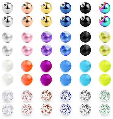 VCMART Juego de bolas de repuesto para piercings de acero inoxidable de 1,2 mm, bolas acrílicas de 3 mm para barras de laberinto de labios de 16 G, 3mm, Acero inoxidable