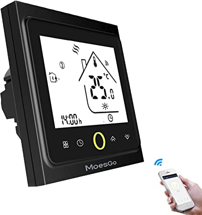 MoesGo Termostato WiFi per Caldaia a Gas/Acqua 5A,Termostato Intelligente Programmabile, compatibile con Alexa Echo/Google Home/Smart Life/Tuya App Nero