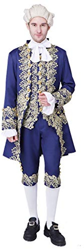 1791's lady 18th Century Men's Victorian Costume Regency Tailcoat Gentelman Steampunk Coat Halloween Outfits, Blue, Medium