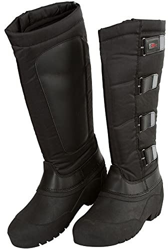RL24 - Kinder & Damen Thermostiefel Classic schwarz | wasserdichte Winterstiefel | mit Klettverschlüssen für verstellbare Wadenbreite | gefütterte Schneestiefel | Reitstiefel in Größe 36