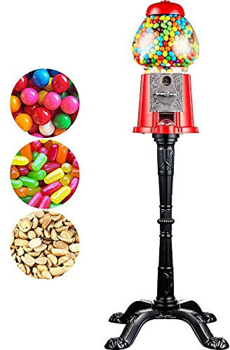 Classic Red Gumball Machine with Stand with Globe for Small Gumballs, Gumball Bank for Any Coin, 37-Inches