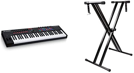 M-Audio Oxygen Pro 61 – 61-Tasten USB MIDI Keyboard Controller mit Beat Pads & Fadern und enthaltenem Softwarepaket & RockJam doppelstrebiger verstellbarer Keyboardständer mit Sicherungslaschen