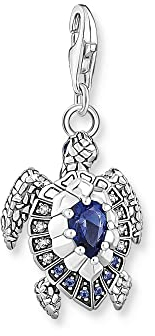 Thomas Sabo Charm-Anhänger Schildkröte mit Schmucksteinen aus Sterling-Silber in der Farbe Silber-Blau, Maße: 25mm, 31mm, 1897-667-1