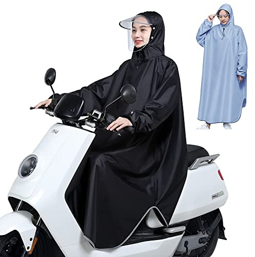 XVBVS Hooded Rain Poncho Lightweight Raincoat Jacket with Brim, Waterproof Long Sleeve Poncho for Men Women Adults Motorcycle, Mobility Scooter, Cycling, Hiking (Color : Black, Size : 3XL)