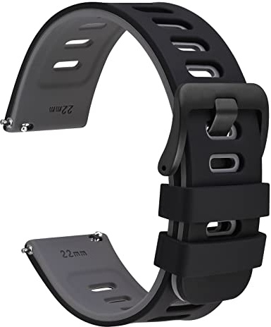 WOCCI 22mm Zweifarbig Uhrenarmband, Silikon Kautschuk, Ersatzband für Herren und Damen, Schwarze Edelstahlschnalle (Schwarz-Grau)