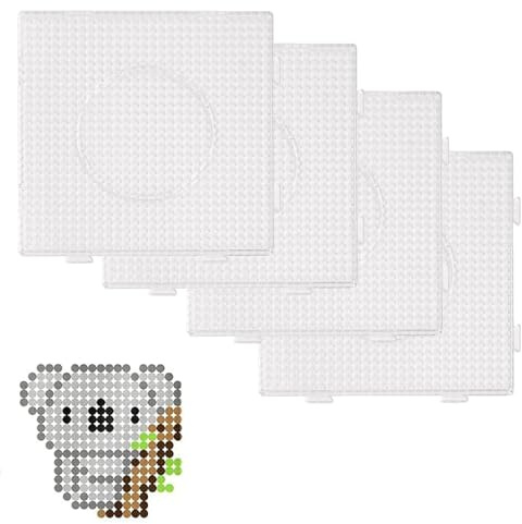 4 Pcs Beads Pegboards, 5 mm Fuse Beads - Large Round & Square Clear Plastic Boards
