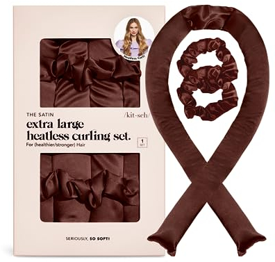 Kitsch Satin Locken ohne Hitze XL - Groß Heatless Lockenwickler Stirnband für Langes Haar Lockenwickler über Nacht, Locken über Nacht, Heatless Curls Band, Lockenband, Locken Ohne Hitze -Schokolade