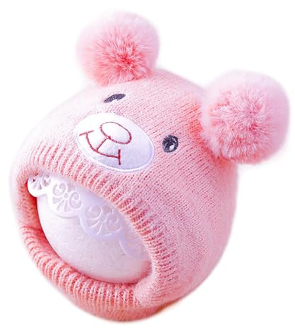 BOOSHMall Babymössa, beanie, vinterhalsduk för barn, stickad mössa, varm, mjuk, barnmössa, söt vintermössa för pojkar, flickor, höst, vinter, ROSA, one size